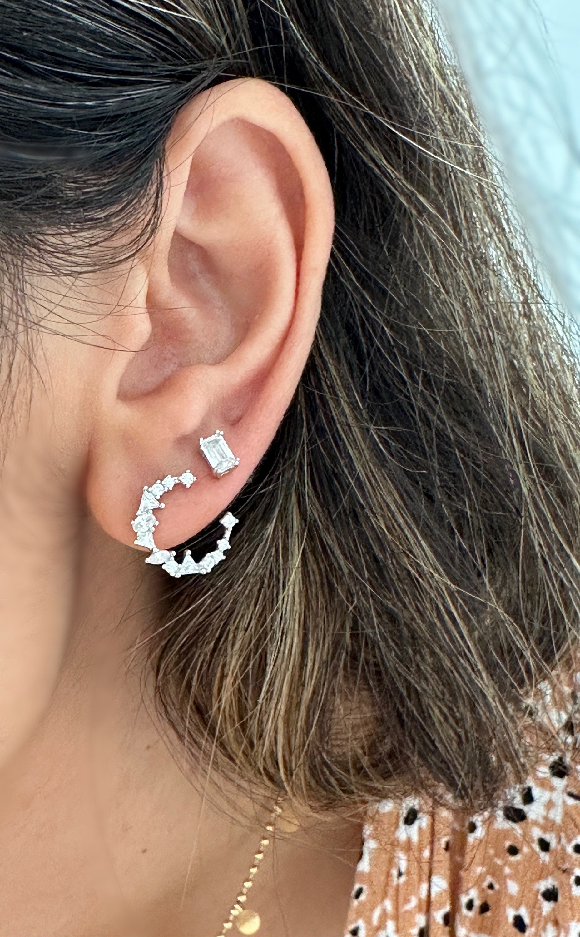 Silver CZ Baguette Stud Earrings