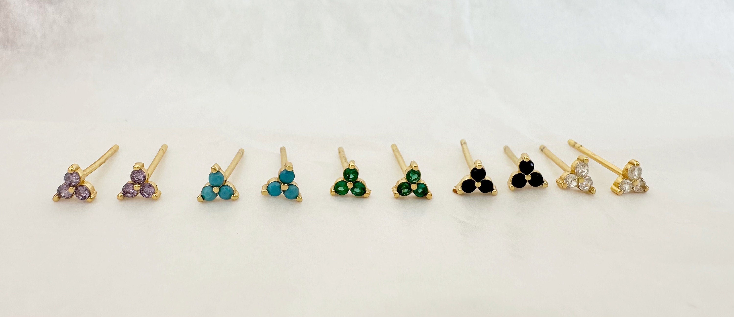 Tiny Turquoise CZ Stud Earrings: 18k Gold Plated Sterling Silver