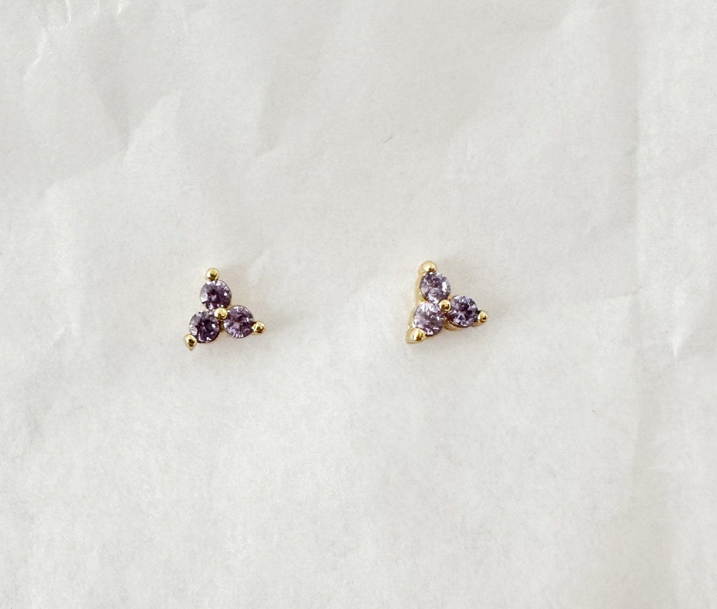 Small Purple CZ Stud Earrings: 18k Gold Plated Sterling Silver