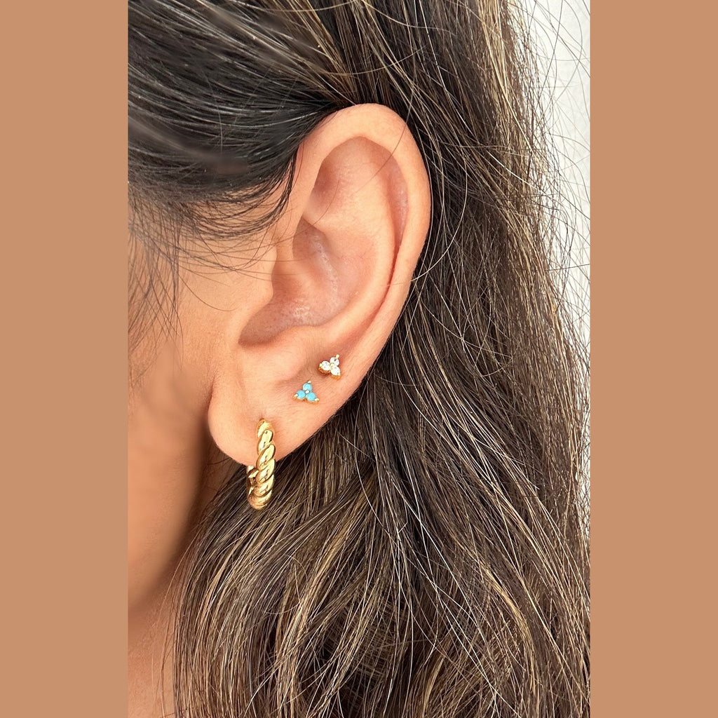Small Green CZ Trio Stud Earrings: Gold Plated Sterling Silver
