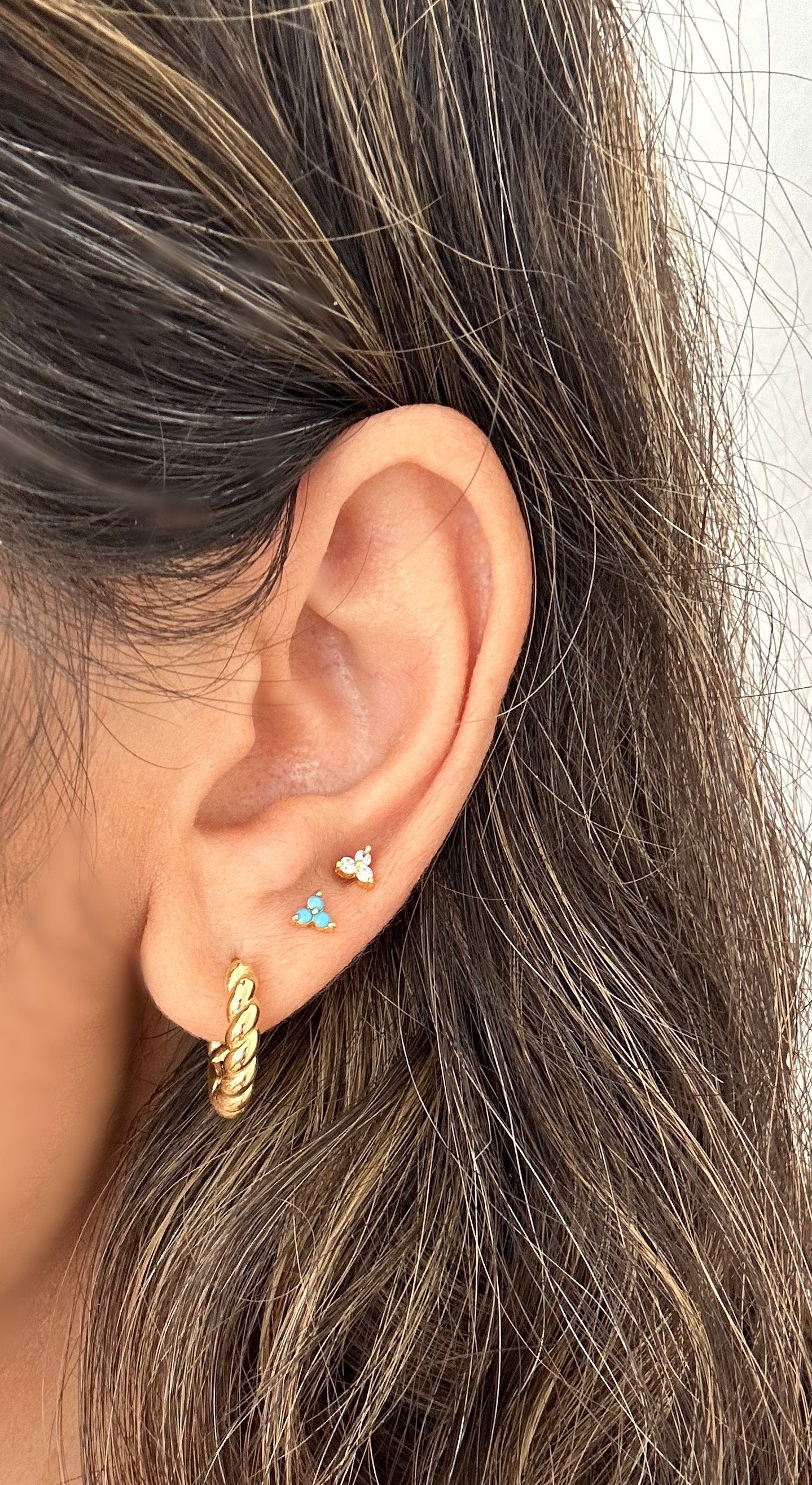 Small Purple CZ Stud Earrings: 18k Gold Plated Sterling Silver
