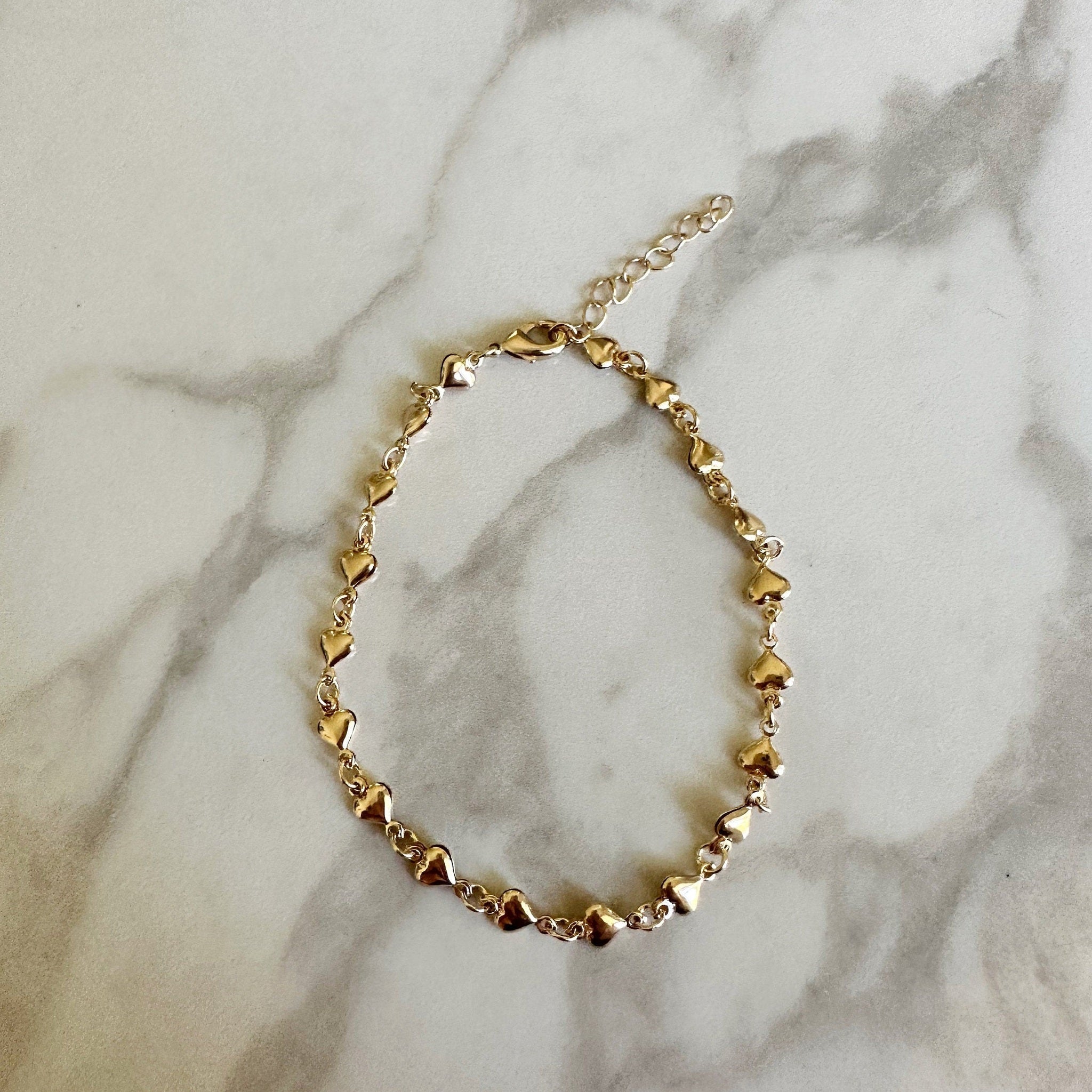 Dainty 18k Gold Filled Heart Chain Bracelet Valentines Day