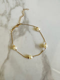 18k gold filled Pearl beaded Ball Chain Bracelet, Dainty Bracelet