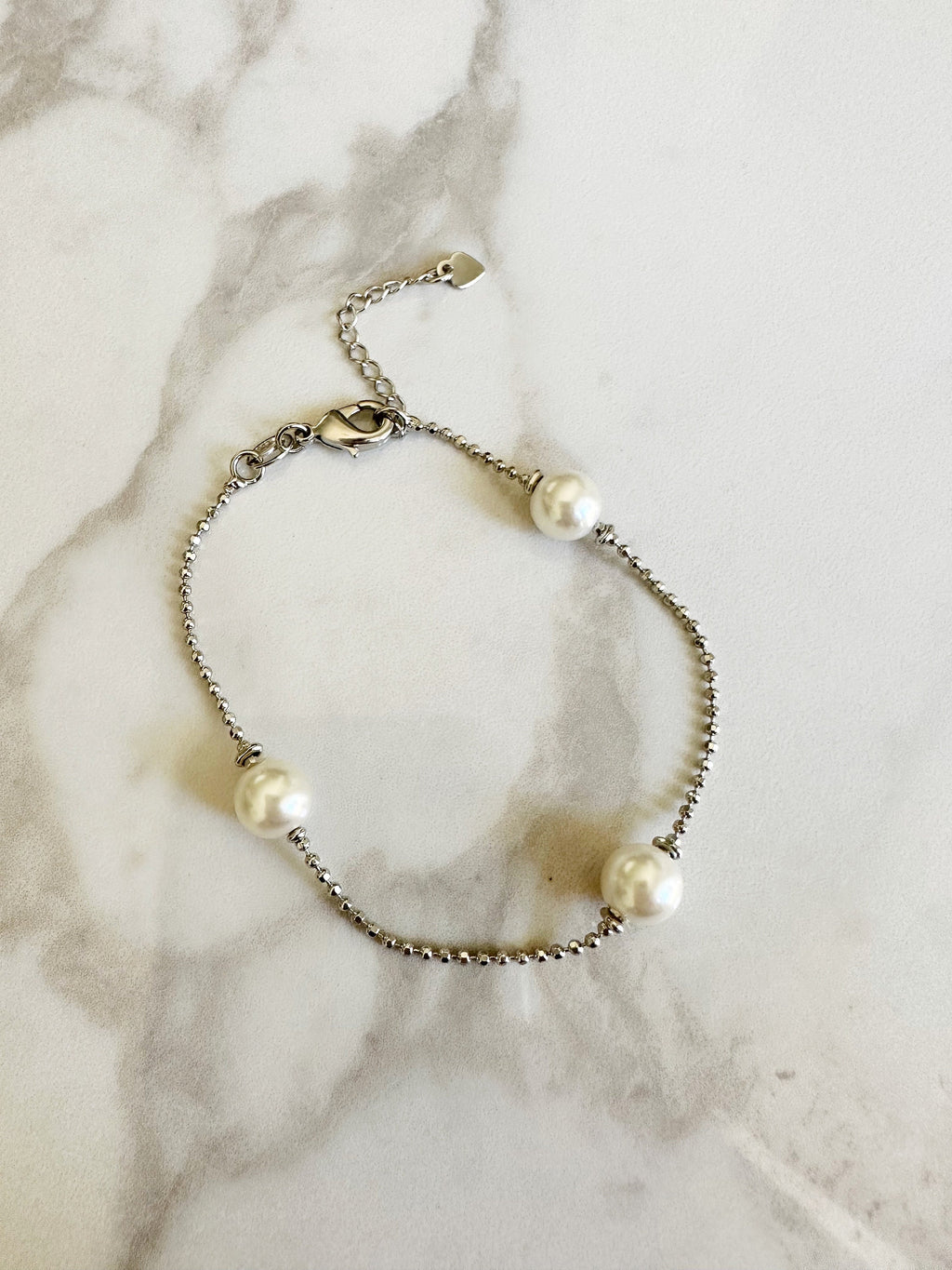 18k gold filled Rhodium Pearl beaded Ball Chain Bracelet, Dainty Bracelet