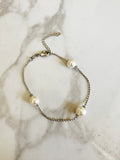 18k gold filled Rhodium Pearl beaded Ball Chain Bracelet, Dainty Bracelet