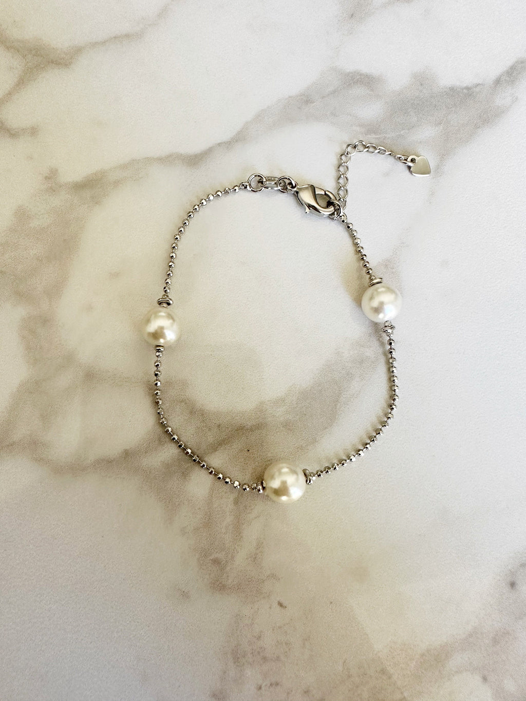 18k gold filled Rhodium Pearl beaded Ball Chain Bracelet, Dainty Bracelet
