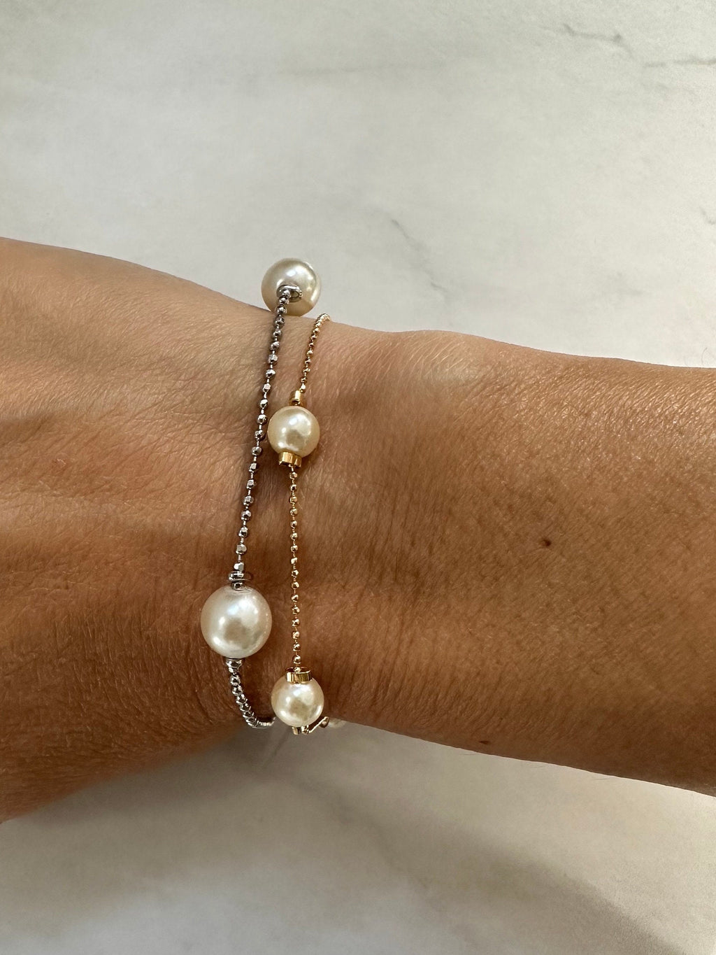 18k gold filled Pearl beaded Ball Chain Bracelet, Dainty Bracelet