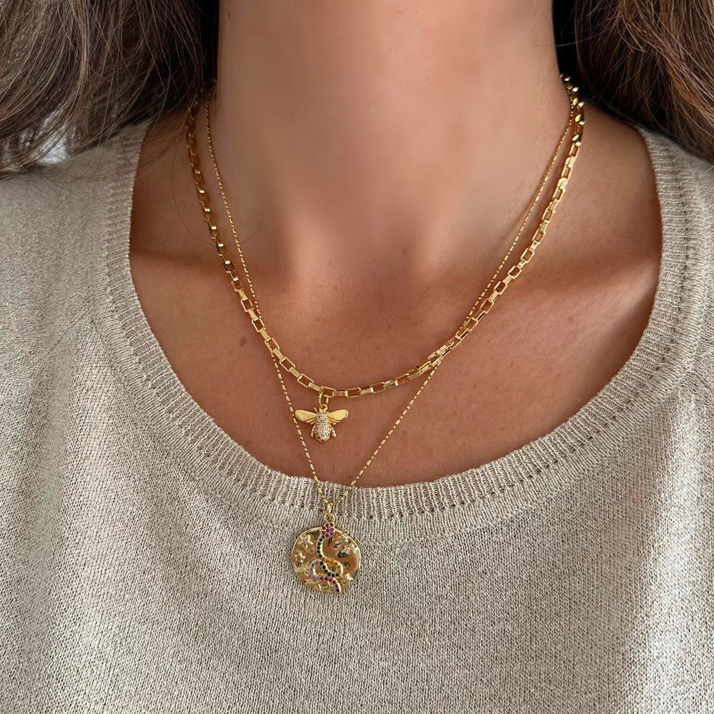 Gold Snake & Star Coin Necklace
