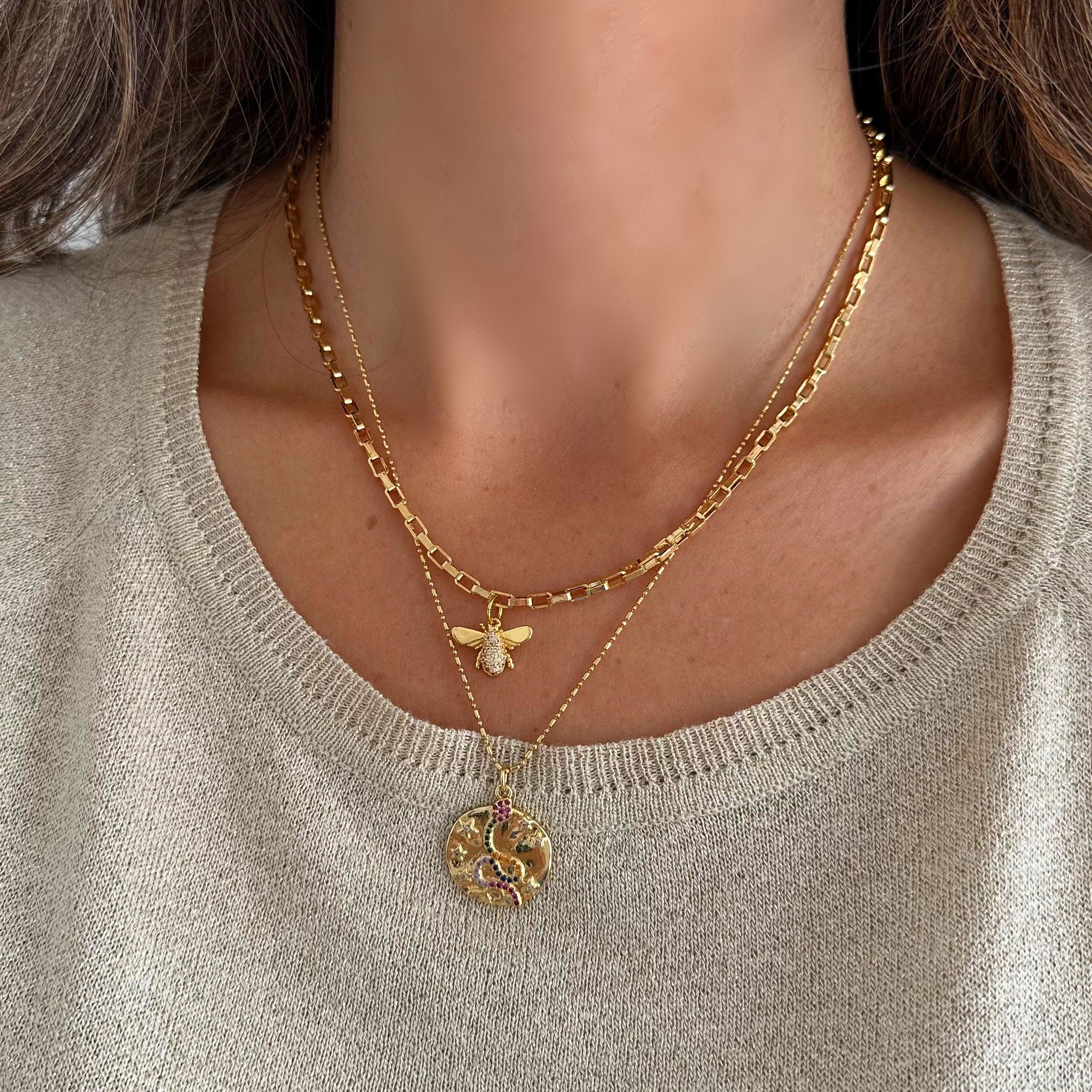 Gold Snake & Star Coin Necklace