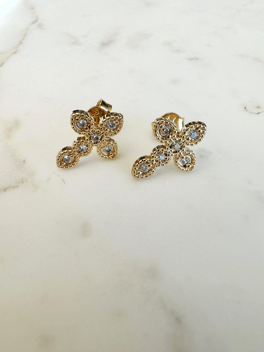 18k Gold Filled CZ Cross Stud Earrings, Cross Earrings, Gold Studs