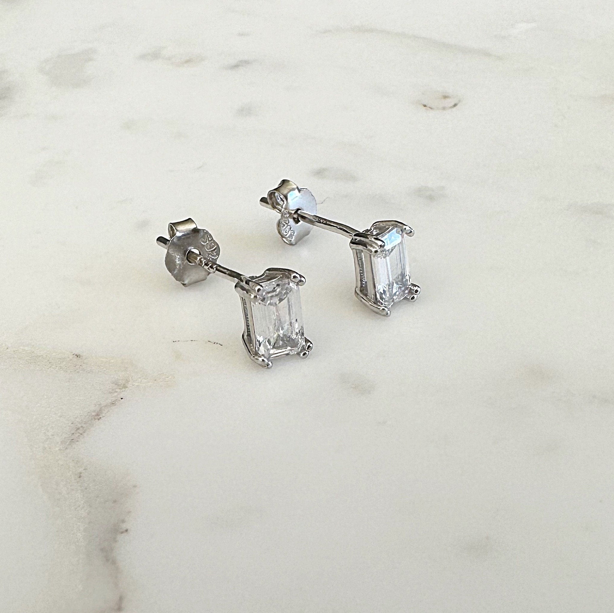 Silver CZ Baguette Stud Earrings