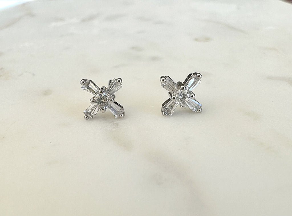Silver CZ Cross X Stud Earrings, Silver Studs