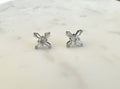 Silver CZ Cross X Stud Earrings, Silver Studs