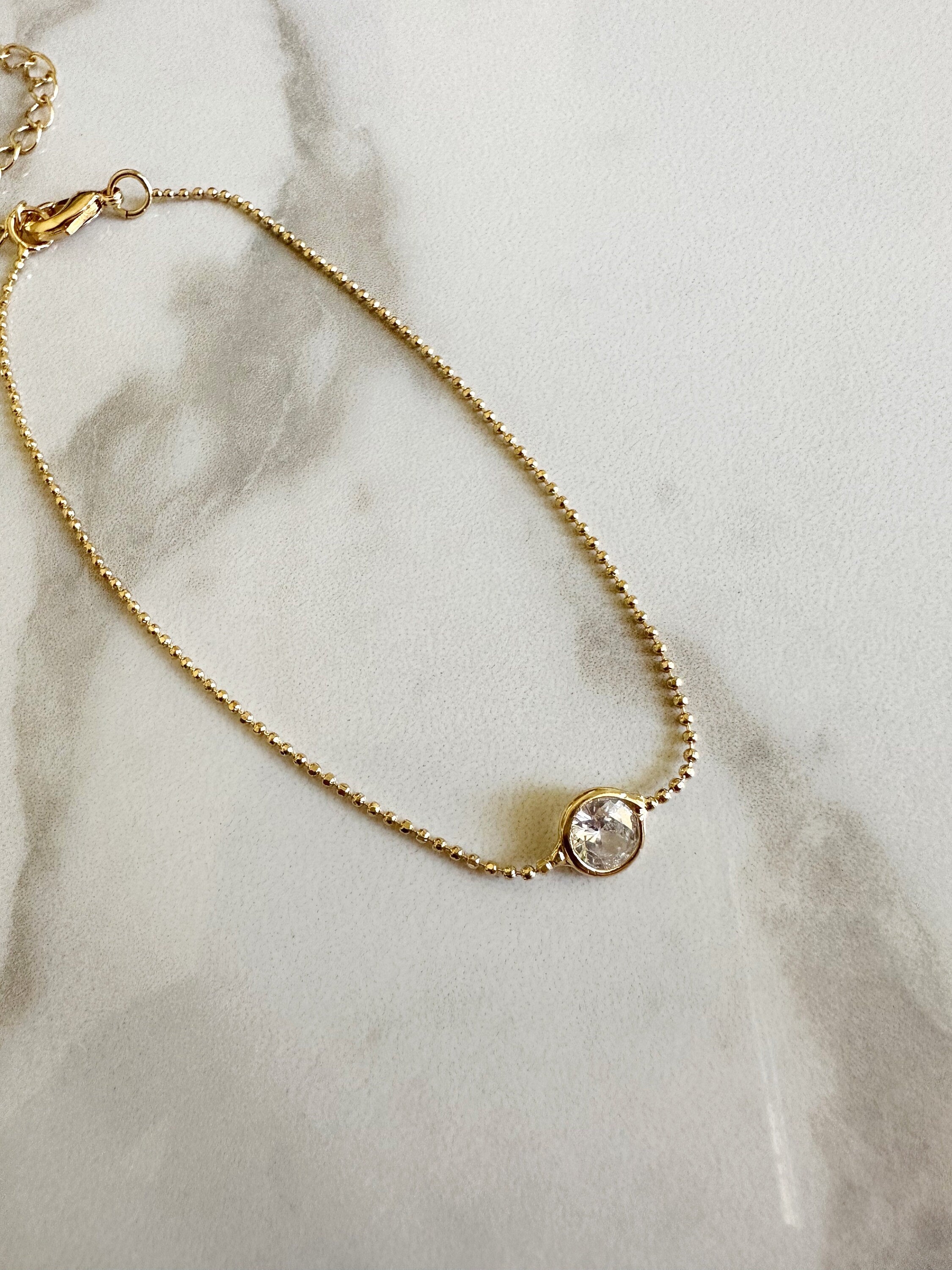 18k gold filled Clear CZ ball chain bracelet, dainty bracelet, cz bracelet
