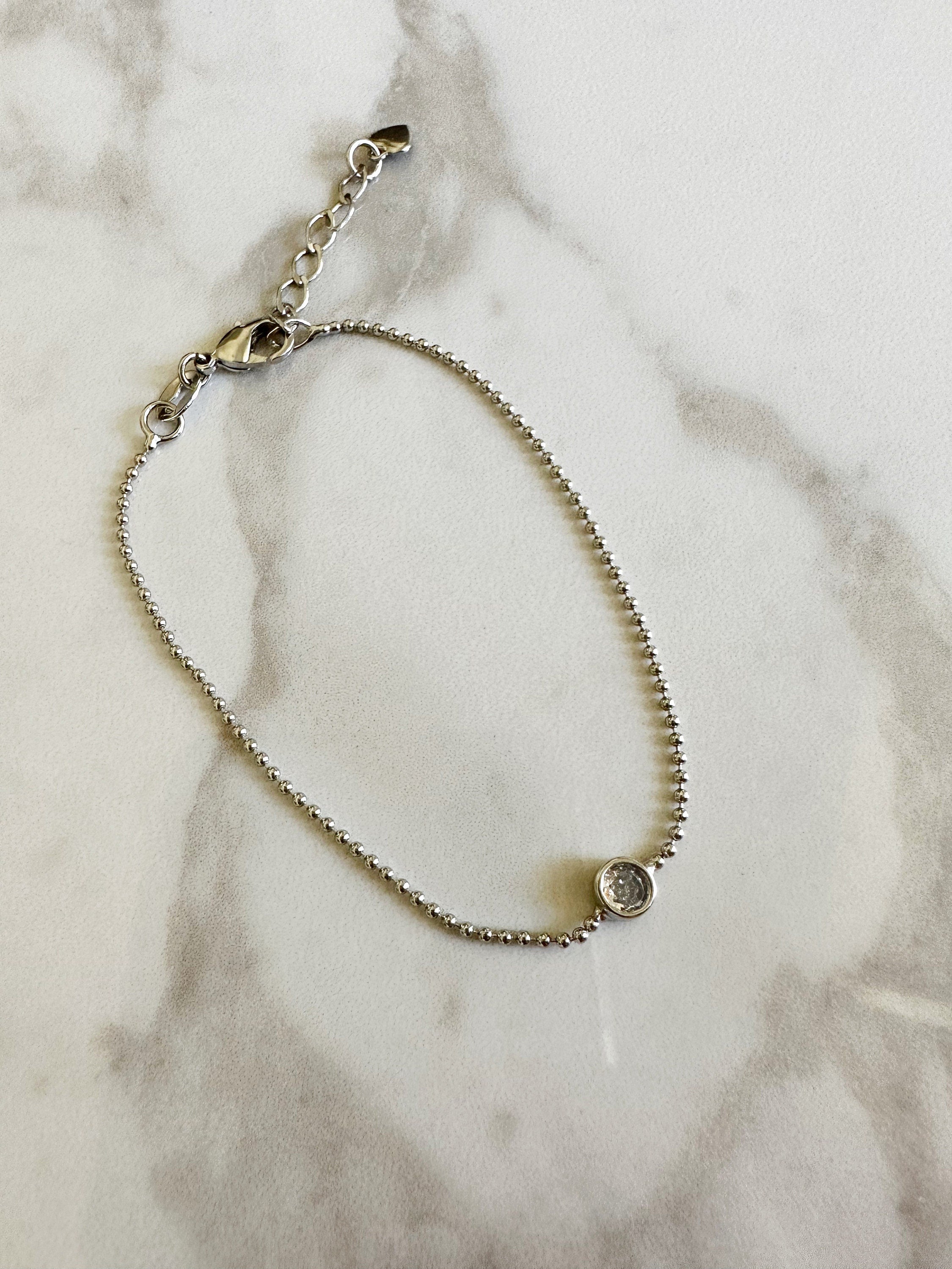 18k gold filled Rhodium Clear CZ ball chain bracelet, dainty bracelet, cz bracelet