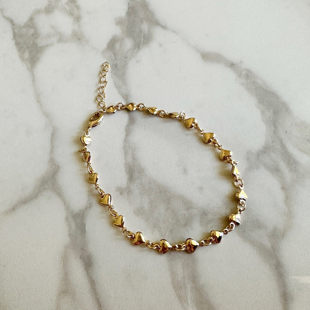 Dainty 18k Gold Filled Heart Chain Bracelet Valentines Day
