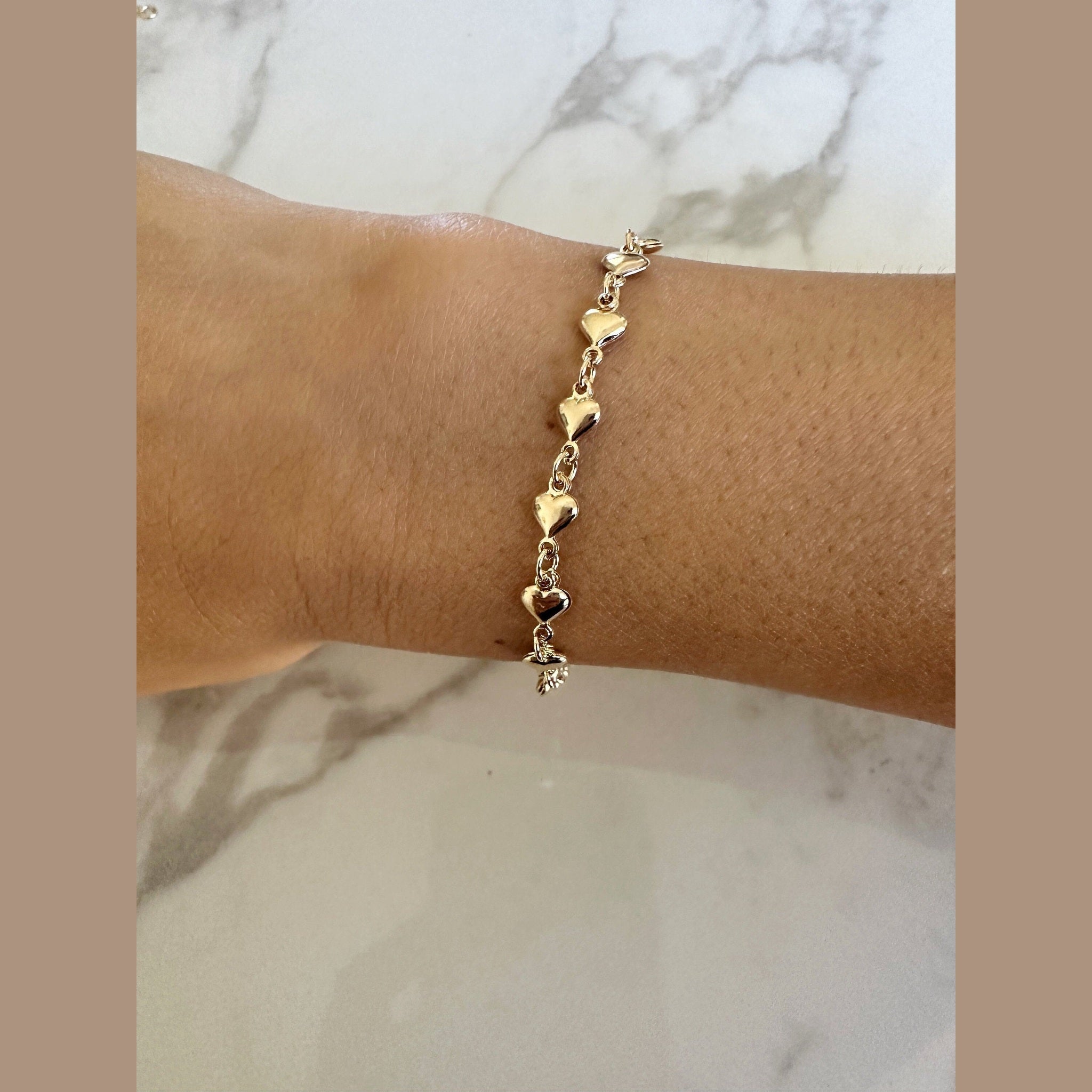 Dainty 18k Gold Filled Heart Chain Bracelet Valentines Day