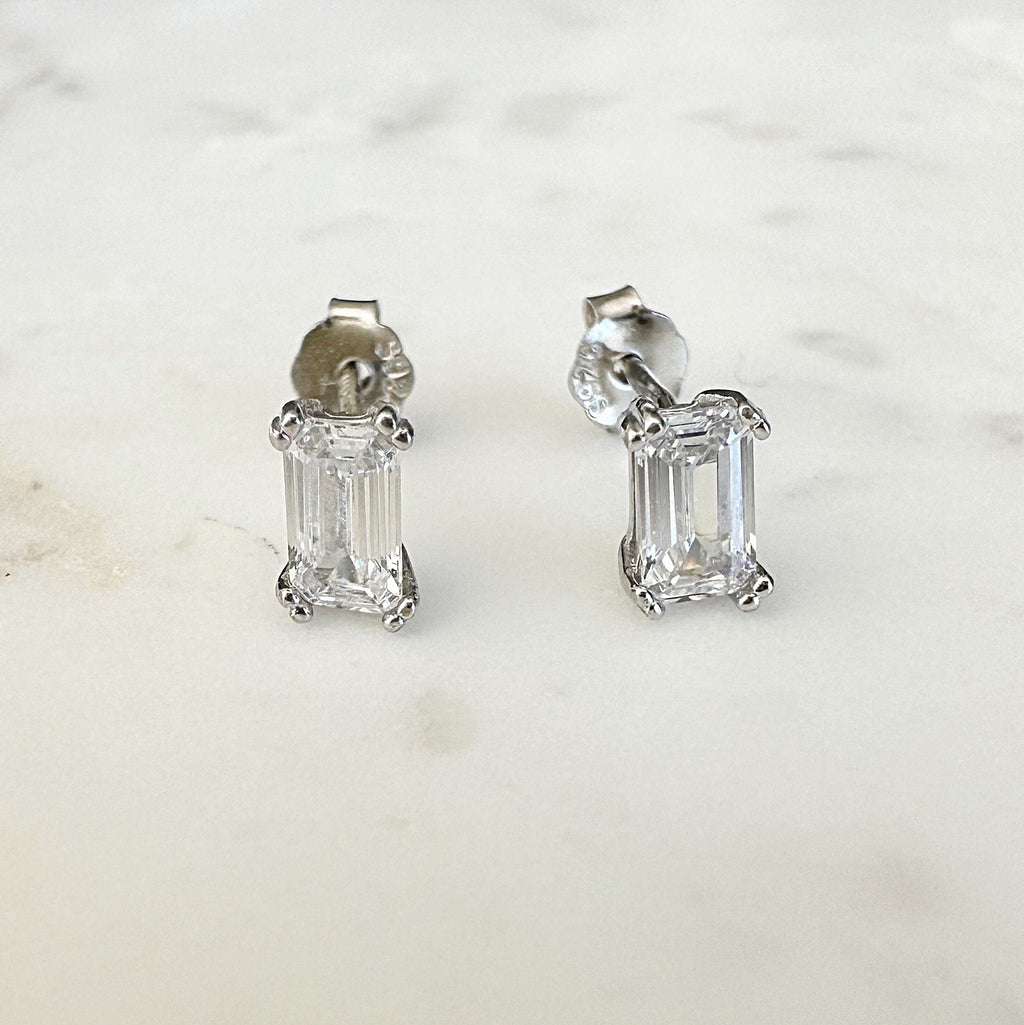 Silver CZ Baguette Stud Earrings