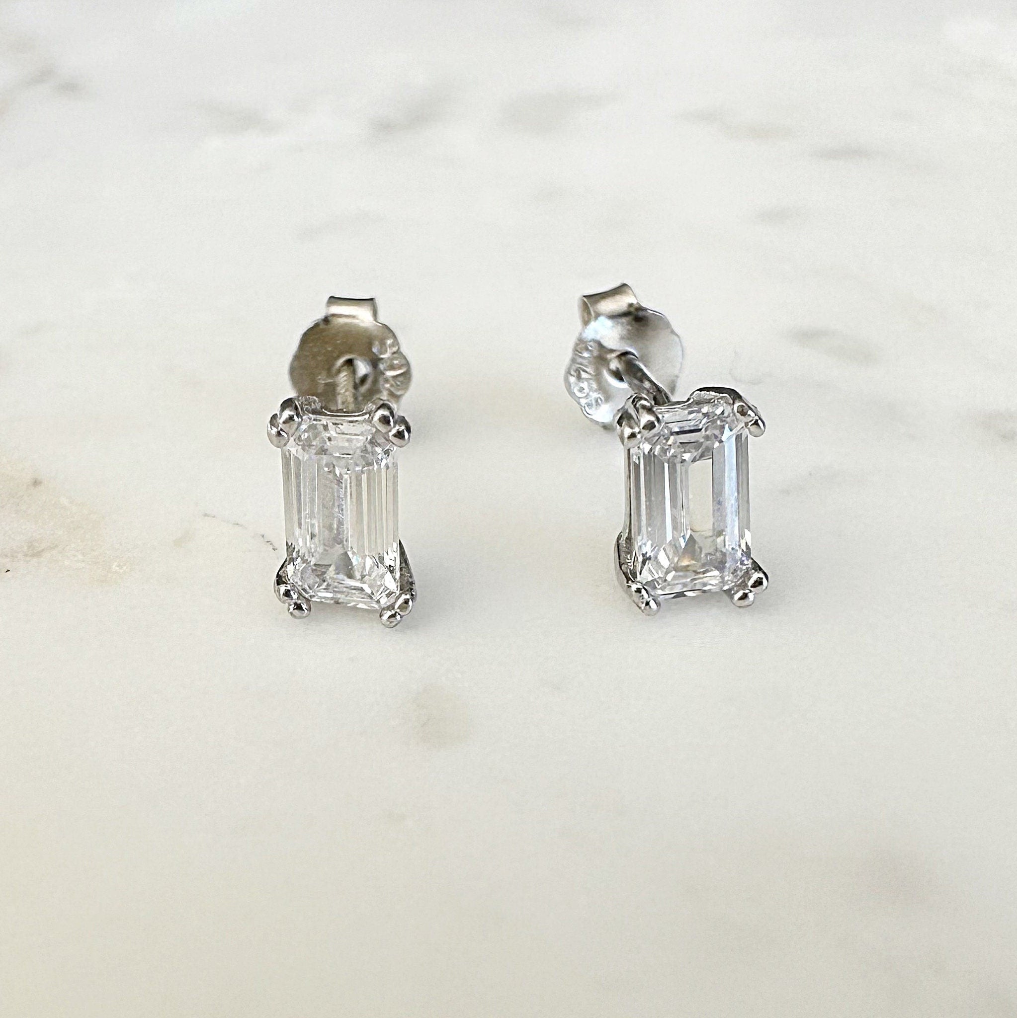 Silver CZ Baguette Stud Earrings