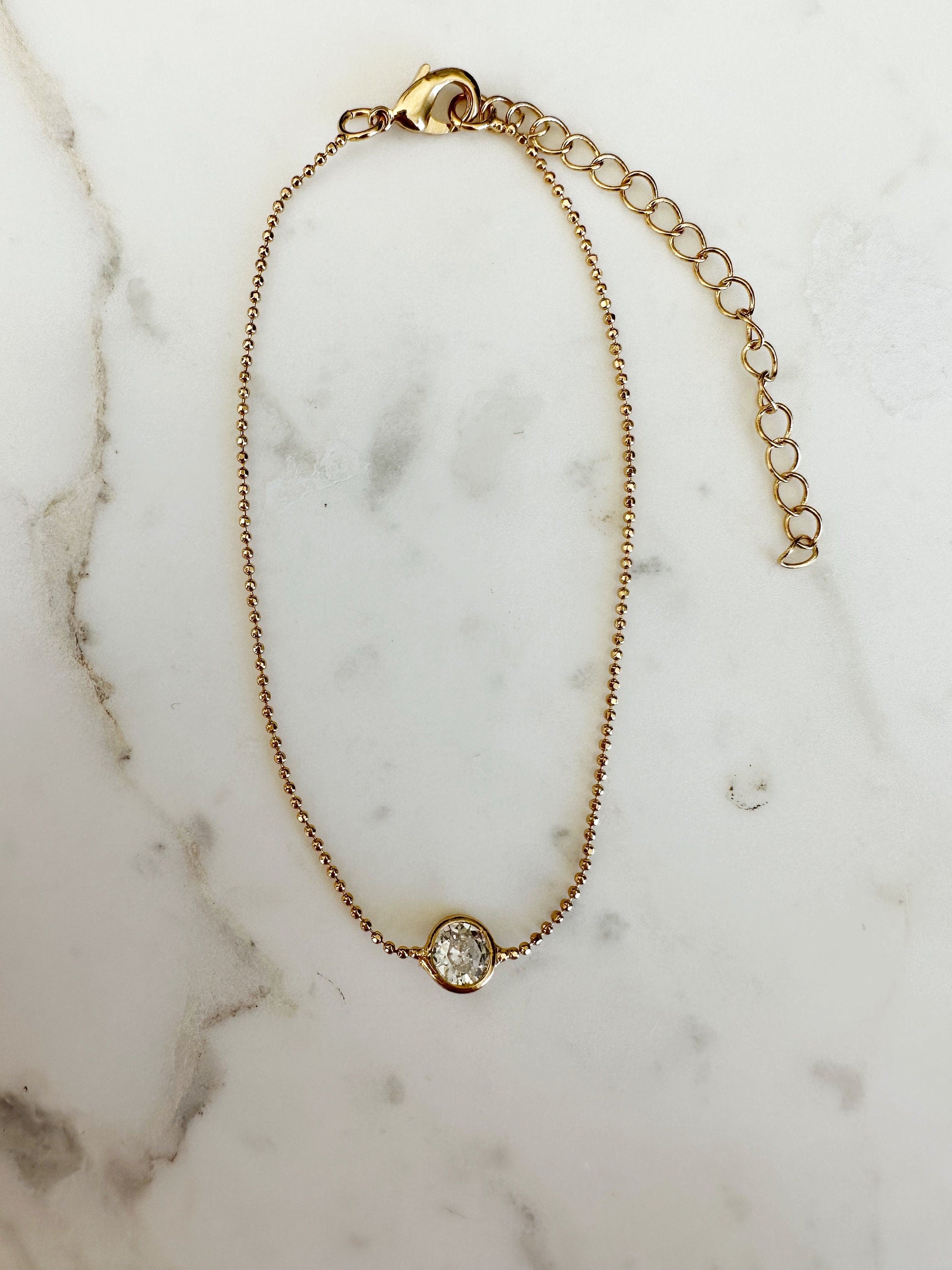 18k gold filled Clear CZ ball chain bracelet, dainty bracelet, cz bracelet