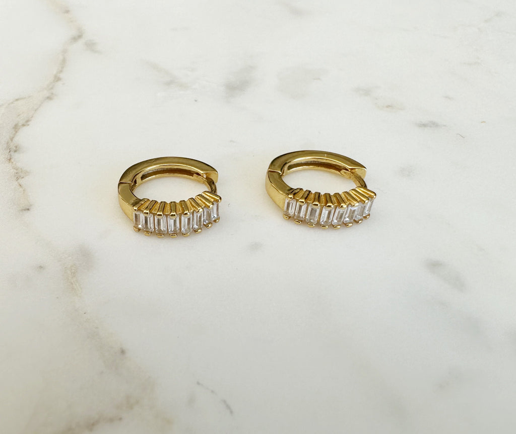 Baguette CZ Gold Huggie Hoop Earrings