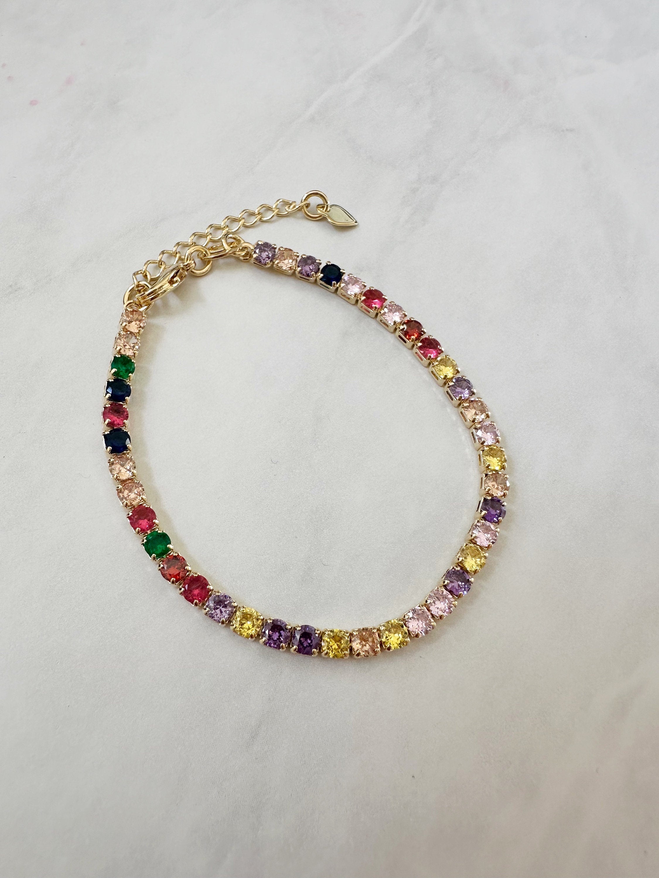 18k Gold Filled Rainbow Cubic Zirconia Tennis Bracelet