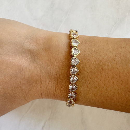 18k Gold Filled CZ Heart Tennis Bracelet Valentines Day