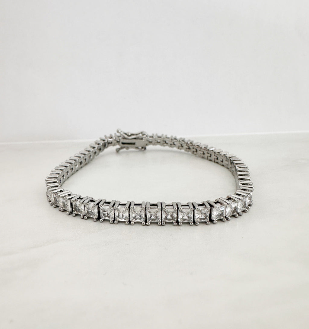 Square Rhodium Tennis Bracelet
