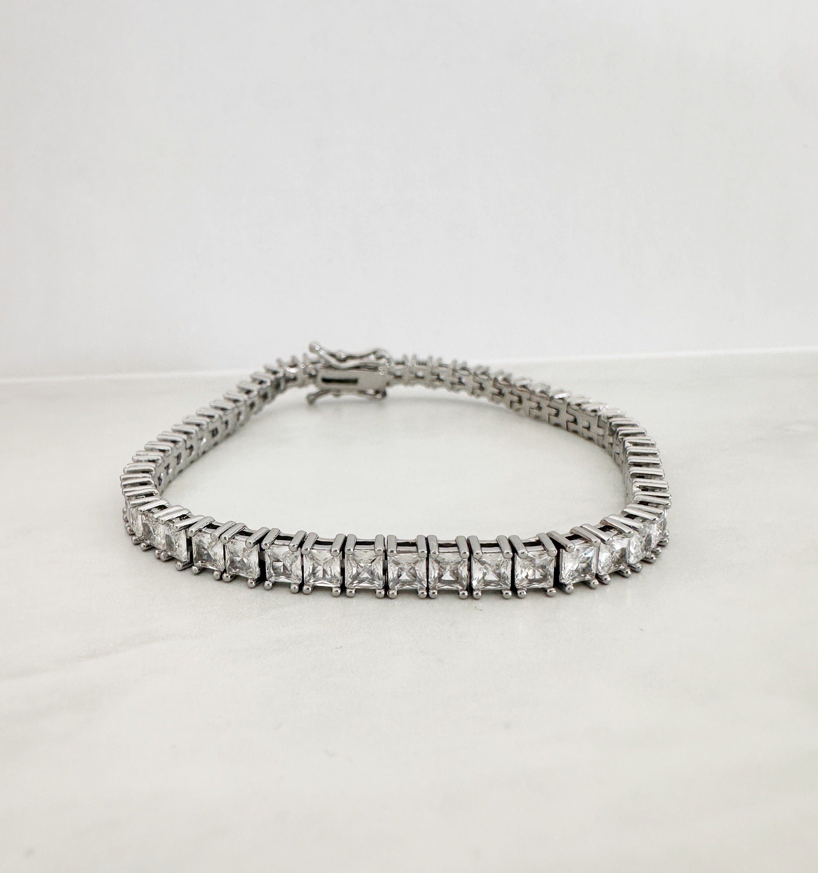 Square Rhodium Tennis Bracelet