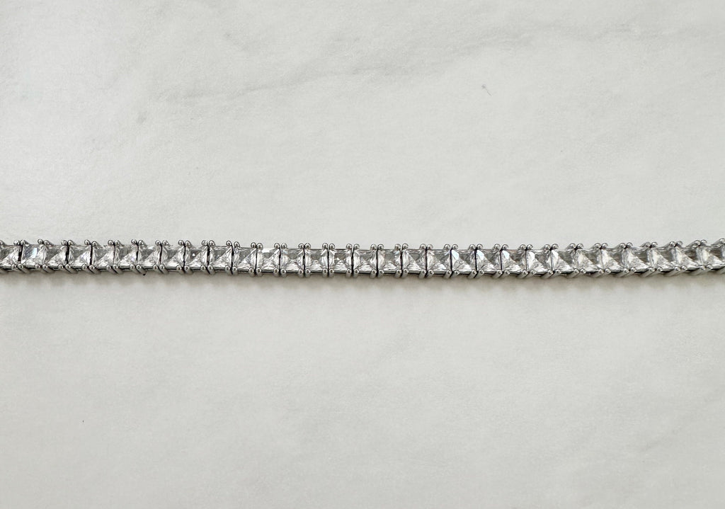 Square Rhodium Tennis Bracelet