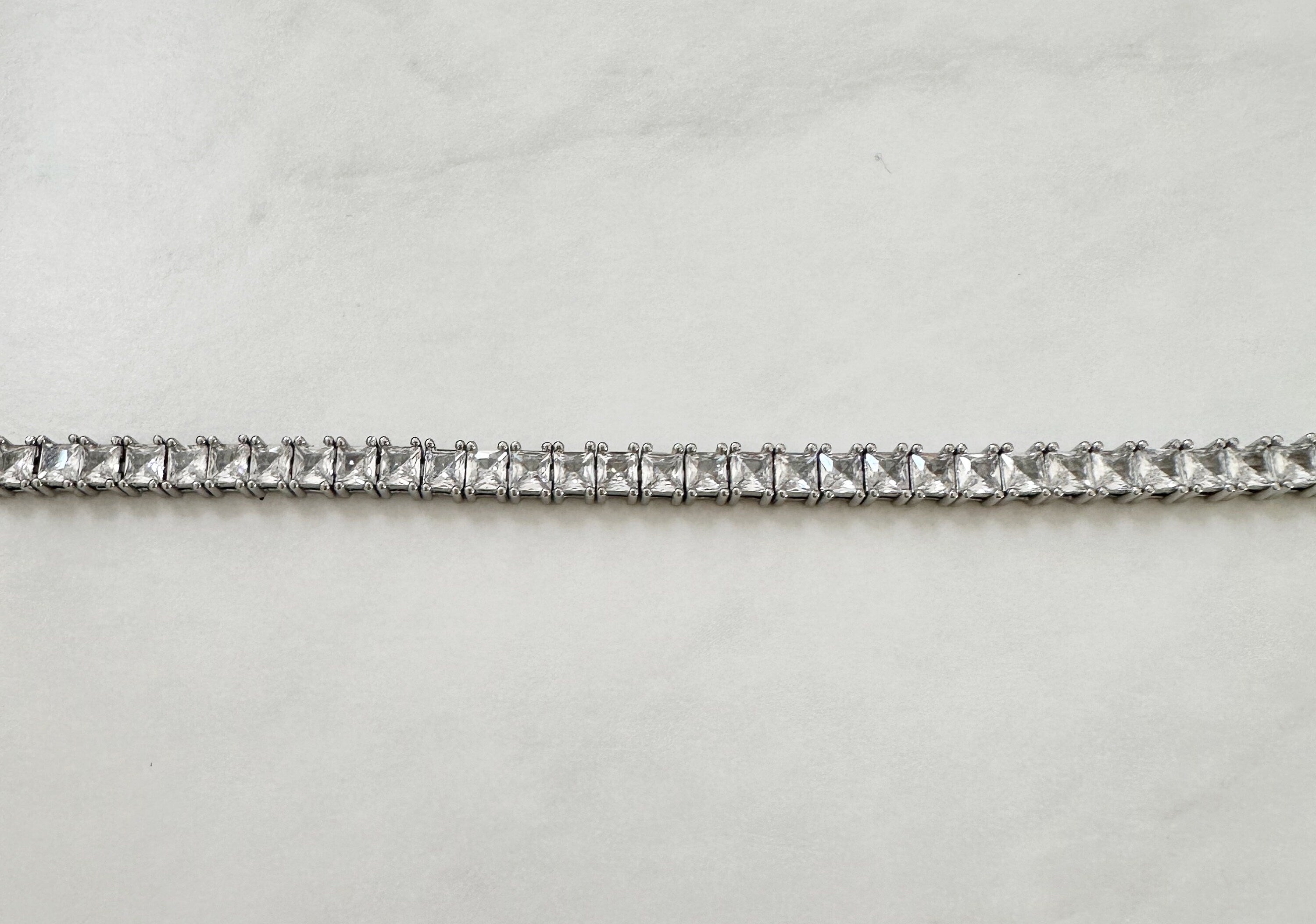 Square Rhodium Tennis Bracelet