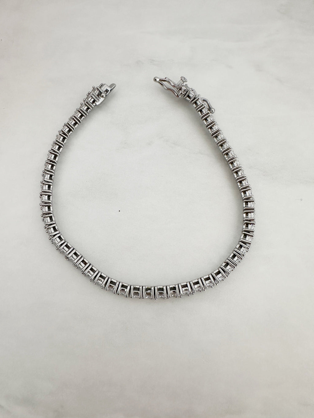 Square Rhodium Tennis Bracelet