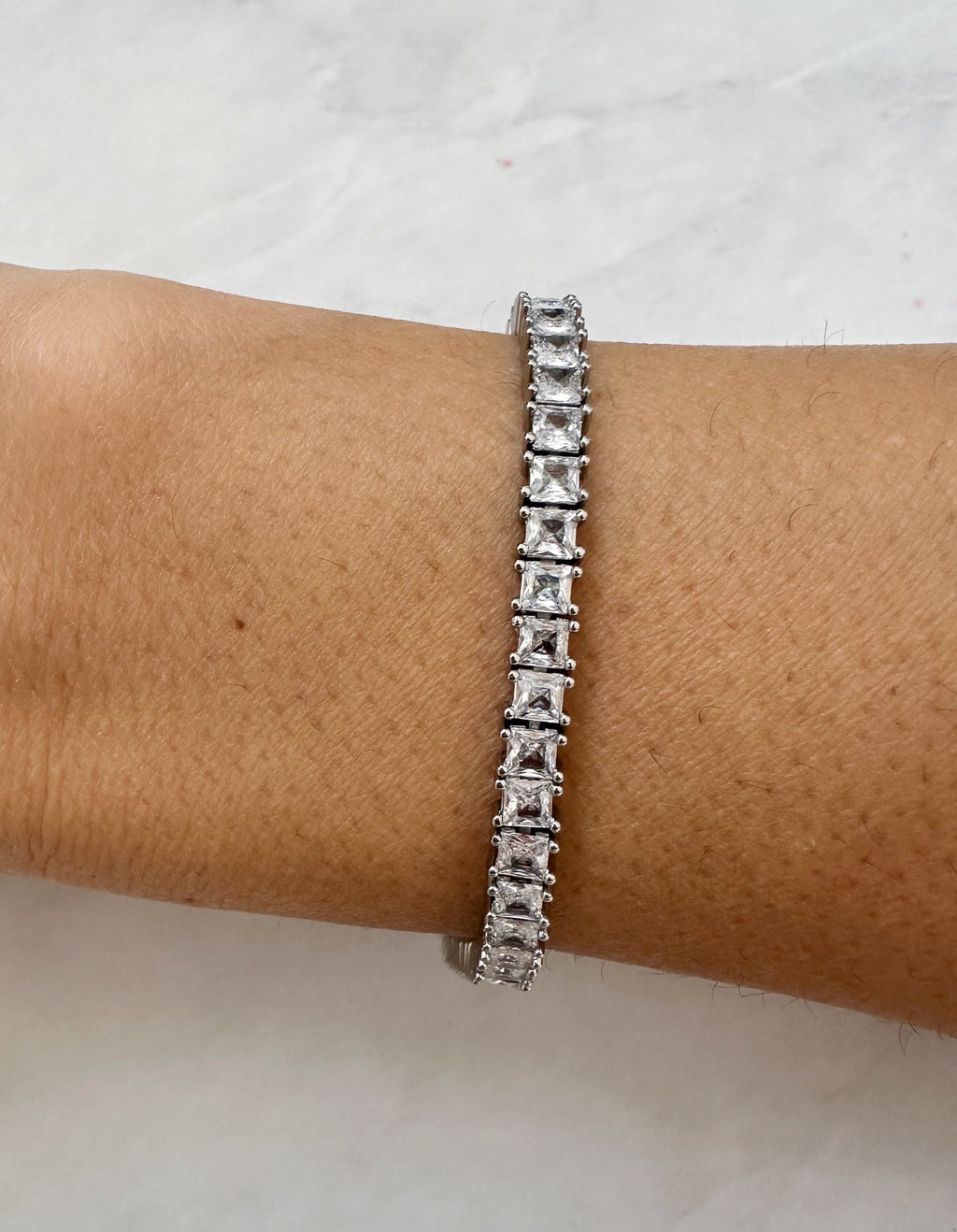 Square Rhodium Tennis Bracelet