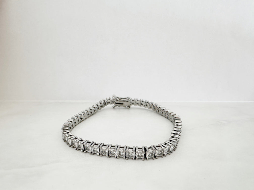 Square Rhodium Tennis Bracelet
