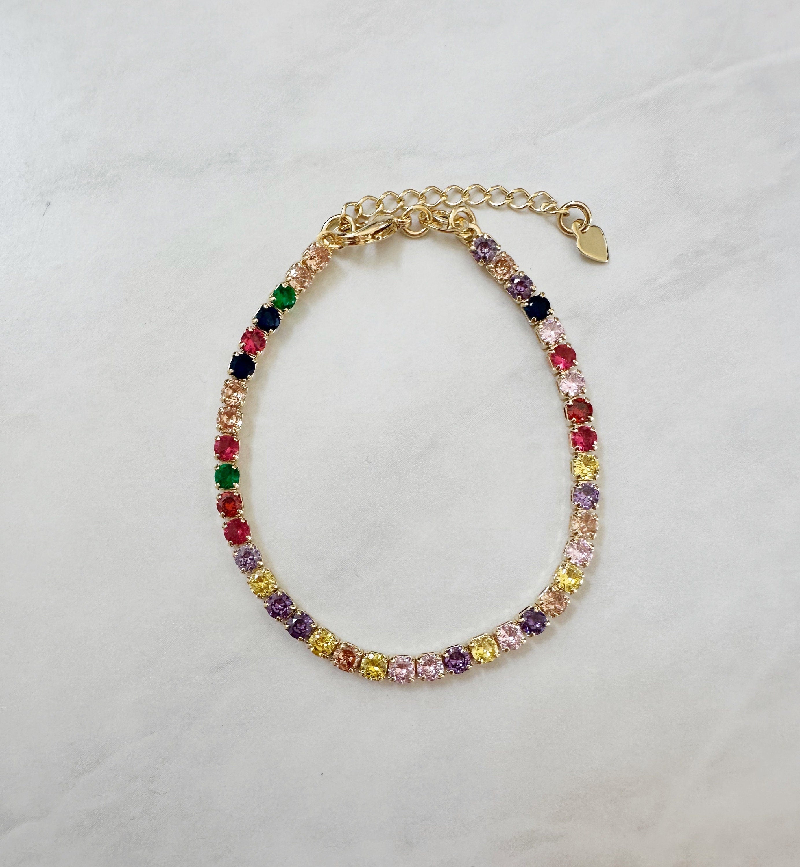 18k Gold Filled Rainbow Cubic Zirconia Tennis Bracelet