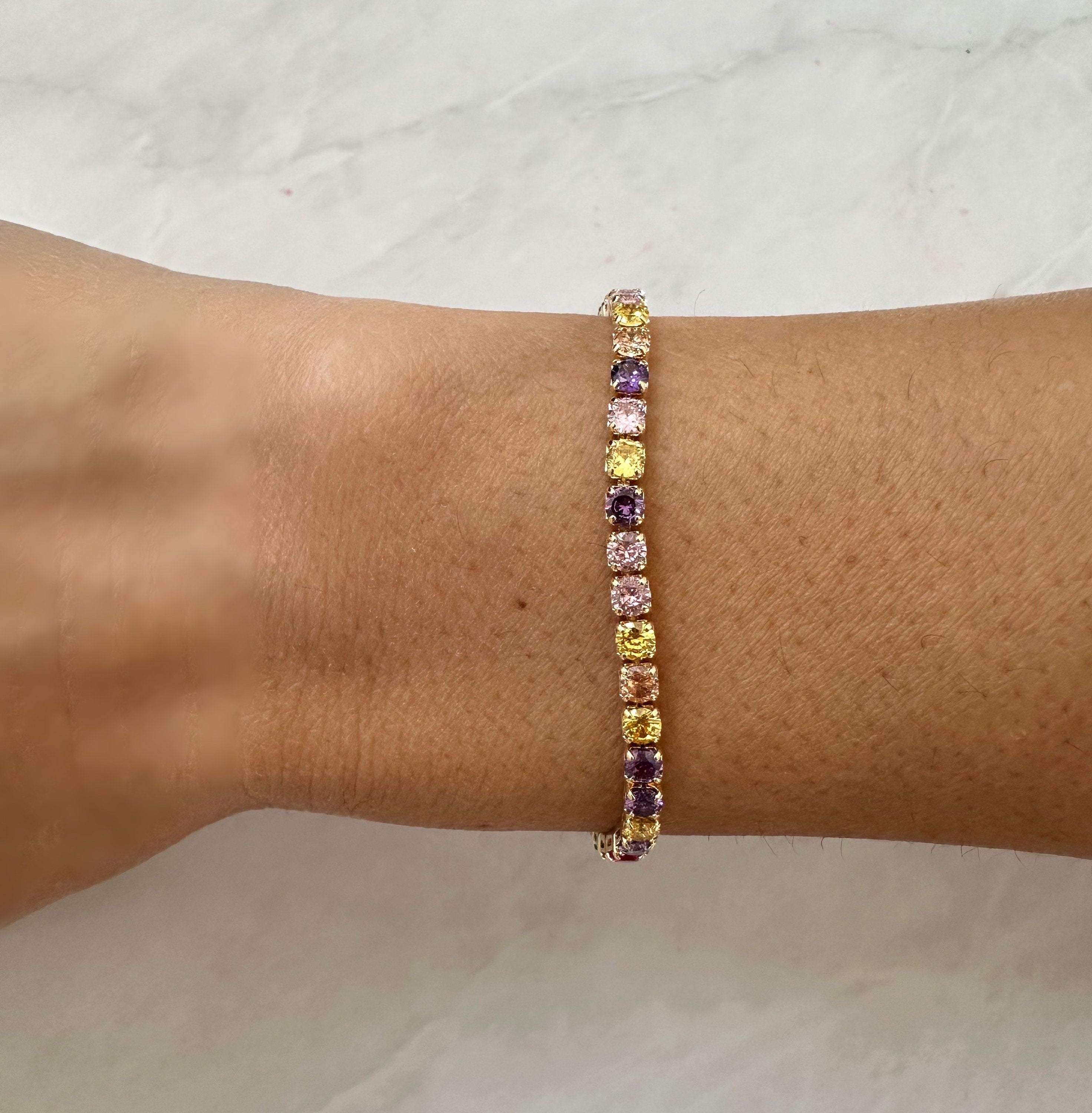 18k Gold Filled Rainbow Cubic Zirconia Tennis Bracelet
