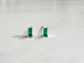 Green CZ Silver Baguette Stud Earrings, Silver Studs