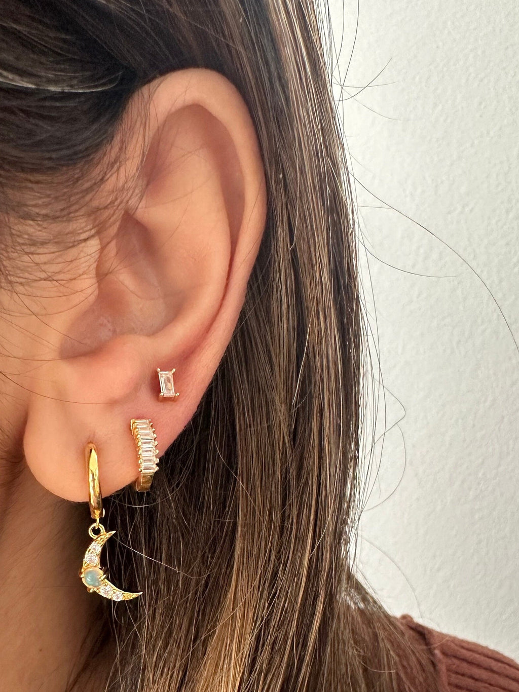 Baguette CZ Gold Huggie Hoop Earrings
