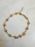 18k Gold Filled Clover Bracelet: Multicolored Cubic Zirconia, Dainty Chain
