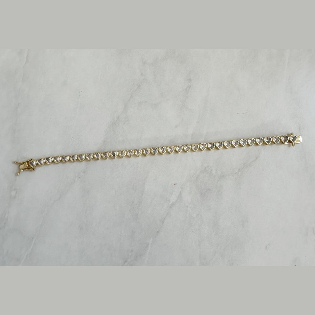 18k Gold Filled CZ Heart Tennis Bracelet Valentines Day