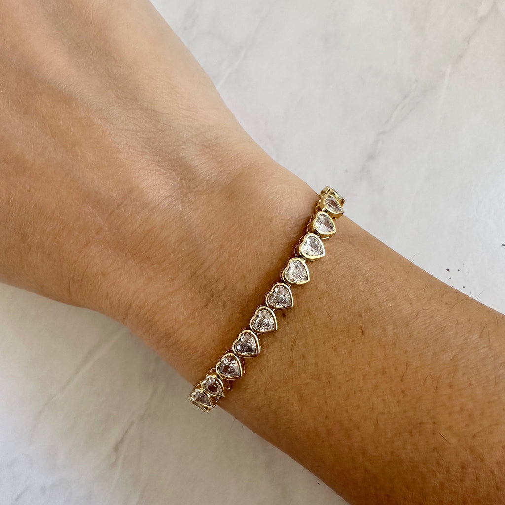 18k Gold Filled CZ Heart Tennis Bracelet Valentines Day