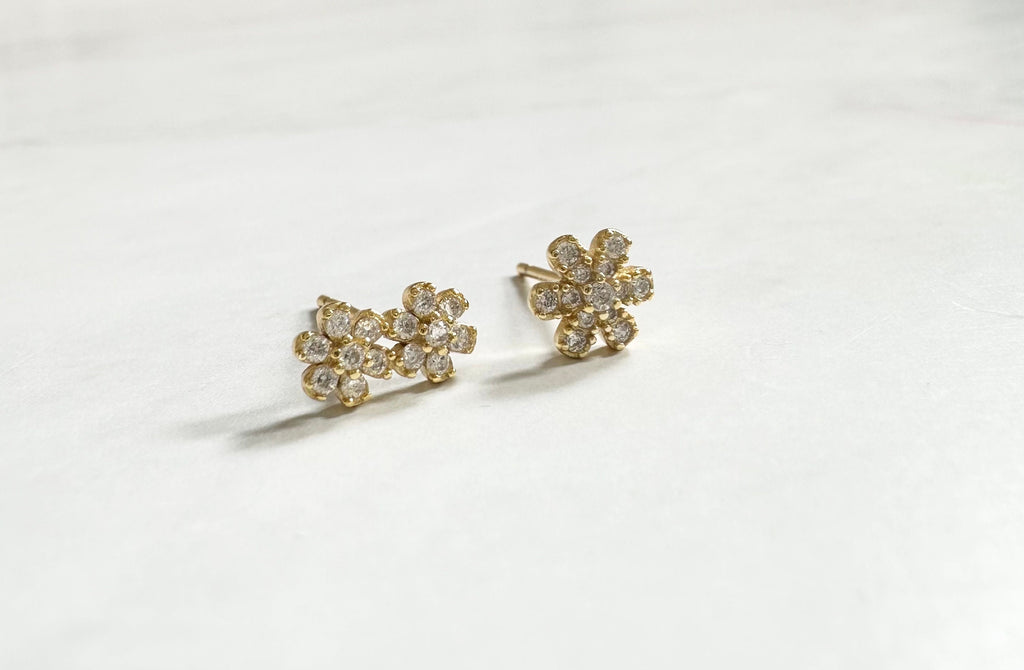 Gold Flower CZ Stud Earrings, Flower Studs, Flower Earrings