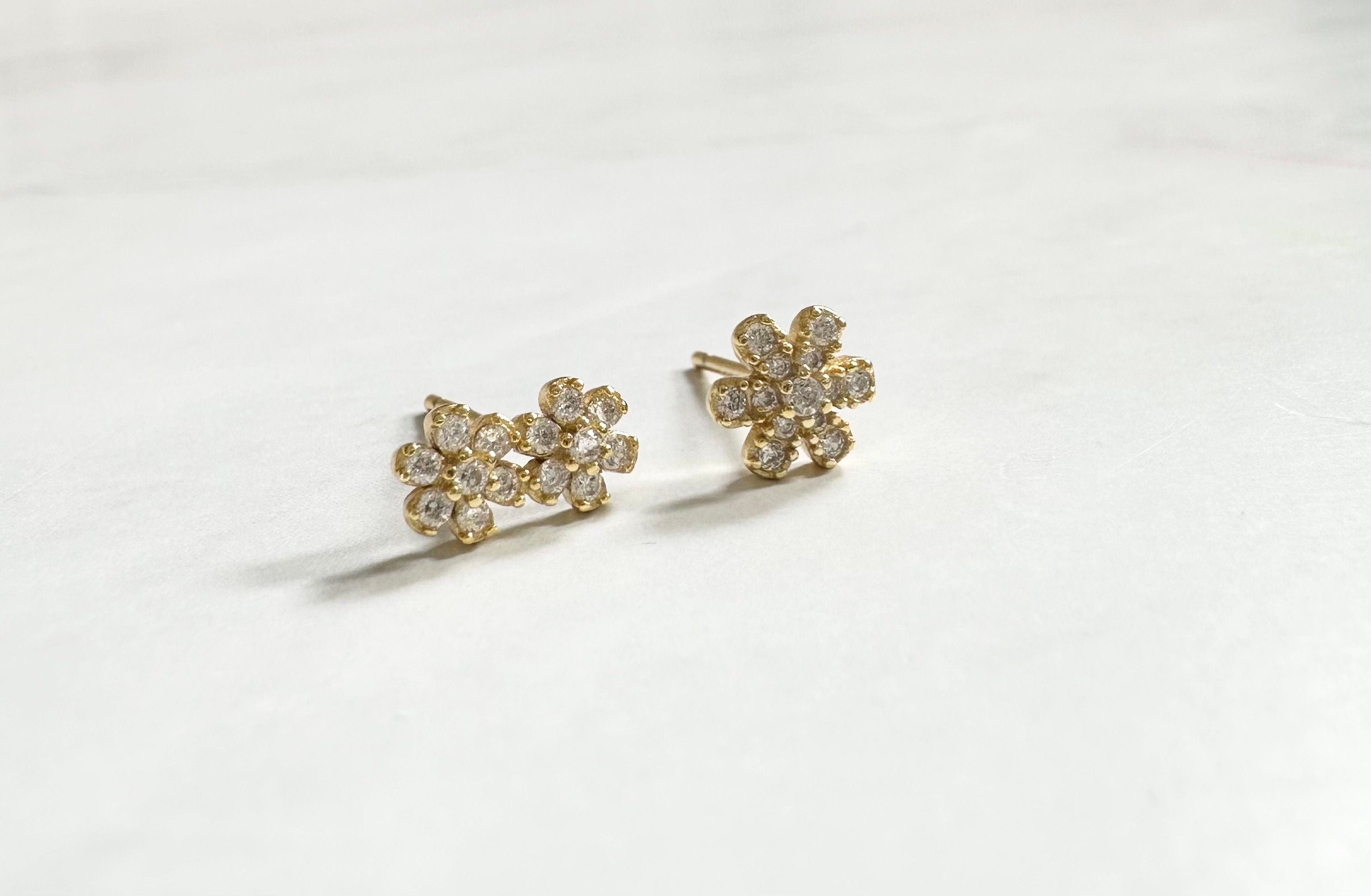 Gold Flower CZ Stud Earrings, Flower Studs, Flower Earrings