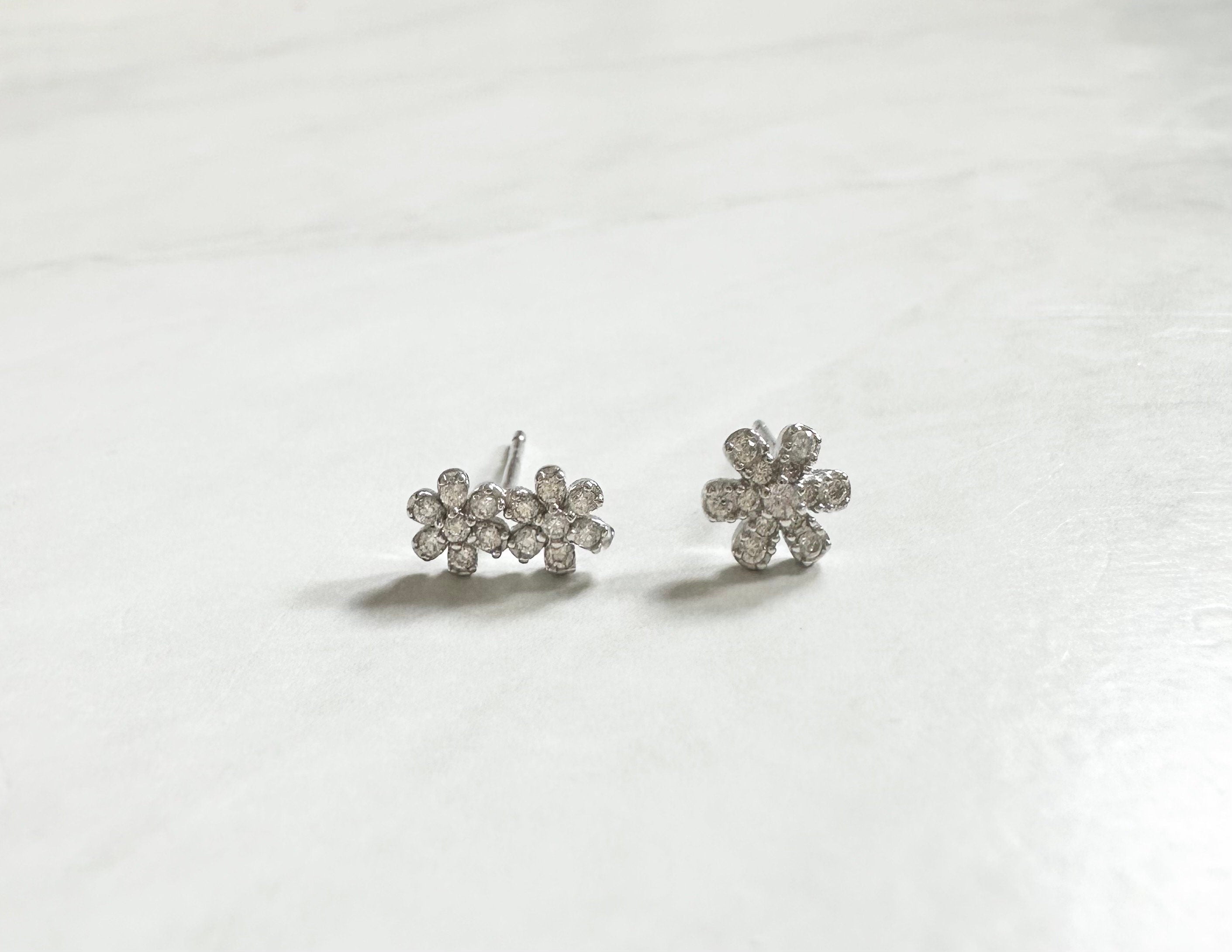 Rhodium Flower CZ Stud Earrings, Flower Studs, Flower Earrings