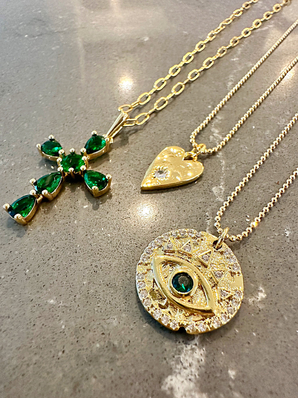 18k Gold Filled Green Evil Eye Coin Pendant Necklace