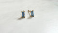 Light Blue CZ Gold Baguette Stud Earrings, Baguette Studs