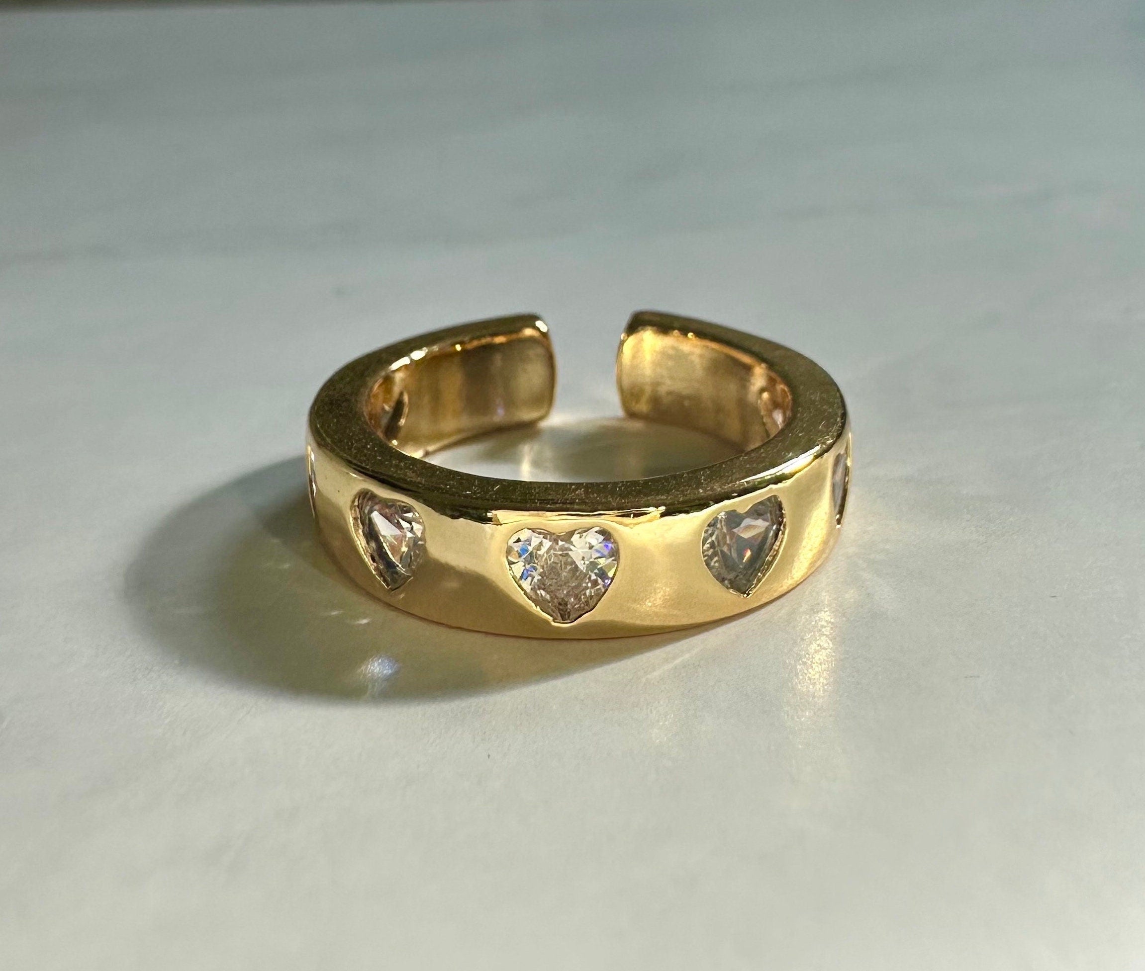 Gold CZ Heart Ring: 18k Plated Statement Jewelry Valentines Day