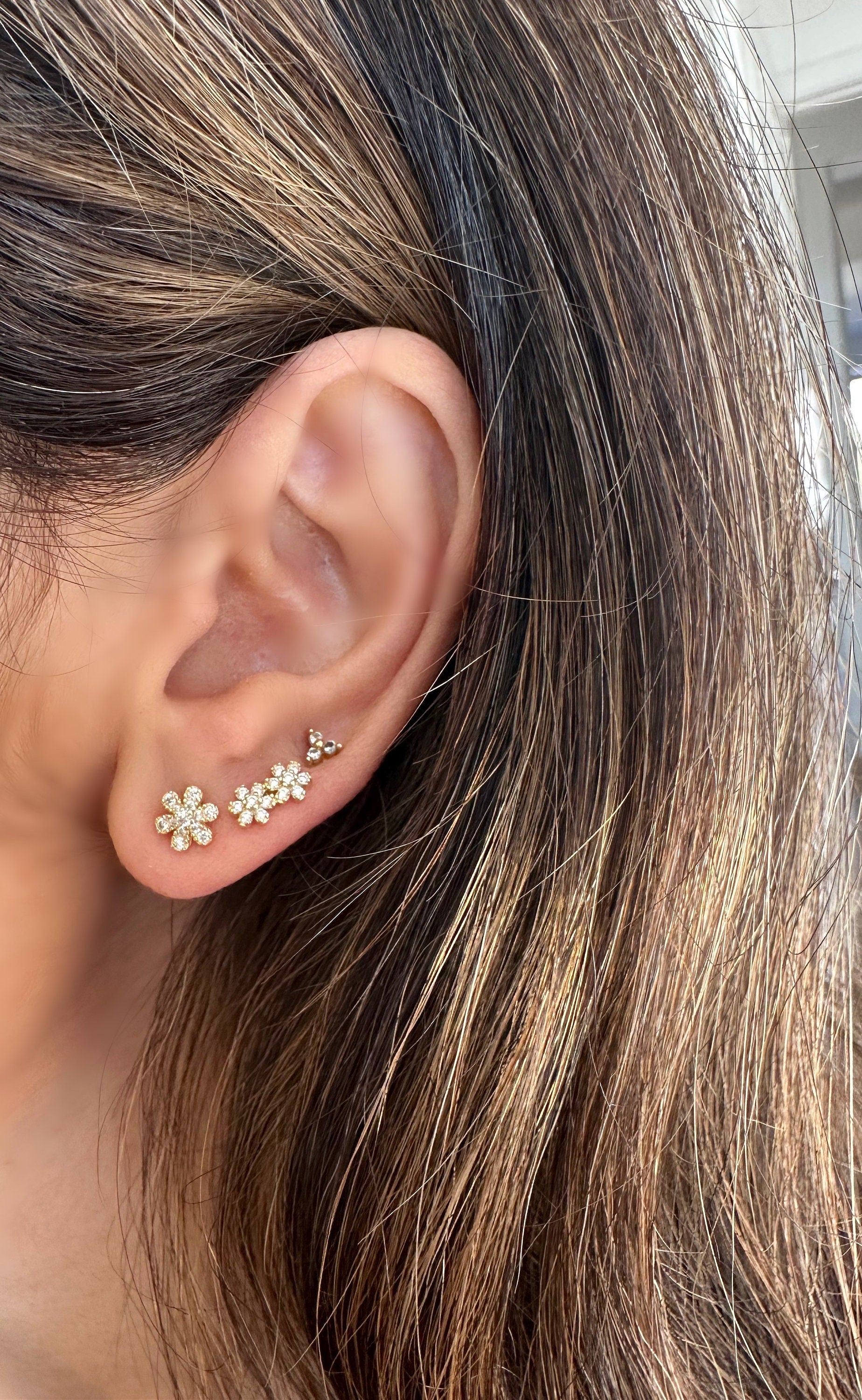 Gold Flower CZ Stud Earrings, Flower Studs, Flower Earrings