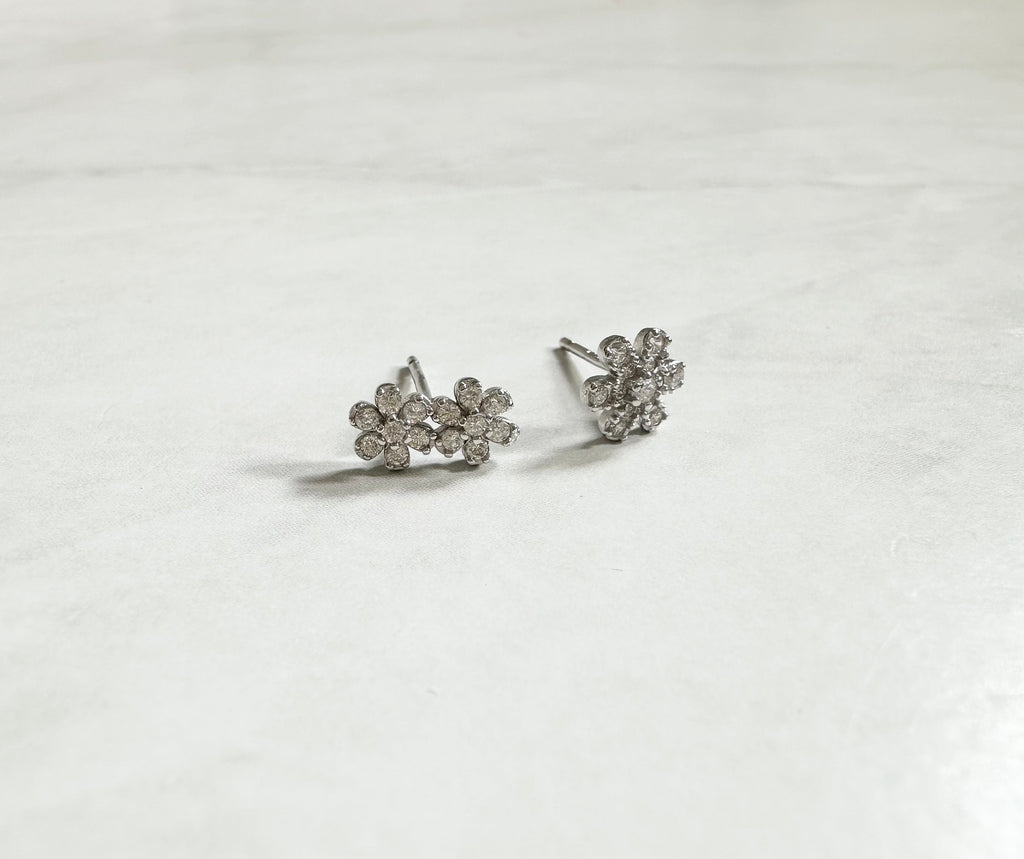 Rhodium Flower CZ Stud Earrings, Flower Studs, Flower Earrings