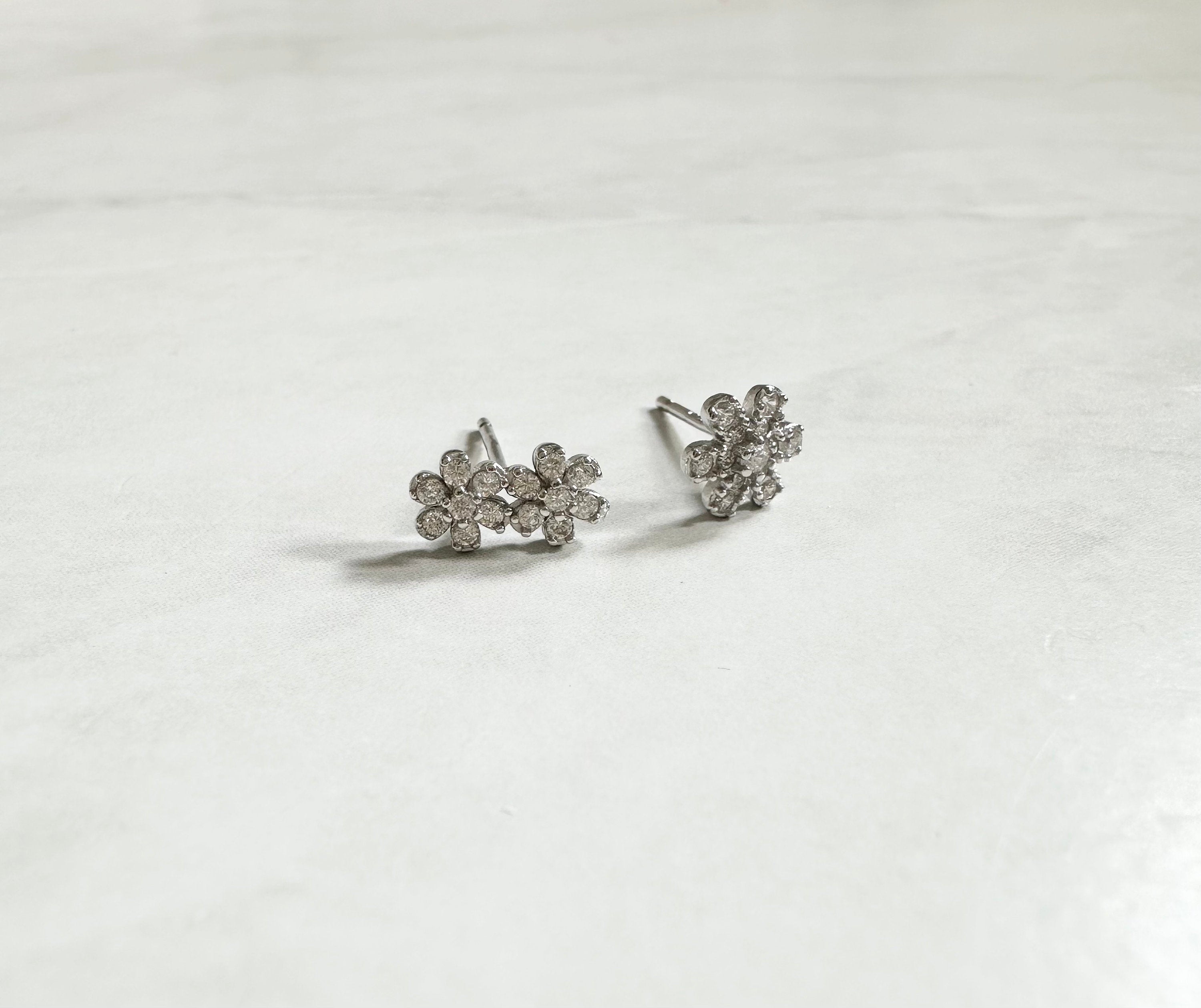 Rhodium Flower CZ Stud Earrings, Flower Studs, Flower Earrings